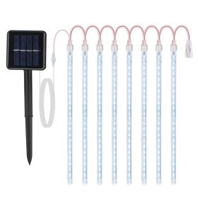 Solar Powered Meteor Shower String Lights 9.84FT Falling Raindrop Tube Lamp Water Resistant Decorative Lights For Tree Home Garden Parties (Option: SolarMeteorTubeStringLightColdWhite)