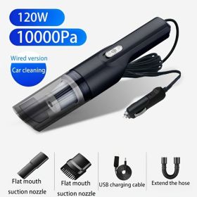 Home Car Vacuum Cleaner, 120W 12000Pa Rechargeable Handheld Black Wired Charging Multi-function Cleaning Accessories For Car Interior Home (Color: Black)